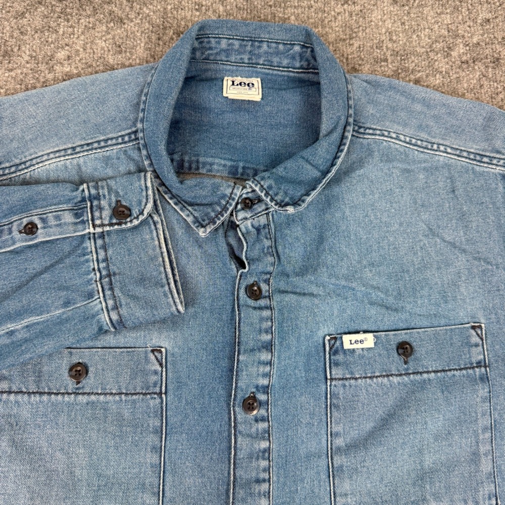 Lee Denim Shirt Workwear Long Sleeve Button Down Mens XXL Blue Cotton EUC